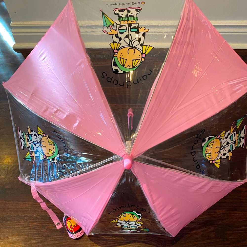 Adorable Pink Girls Raindrops Umbrella “Bang on the Door” design ☔️